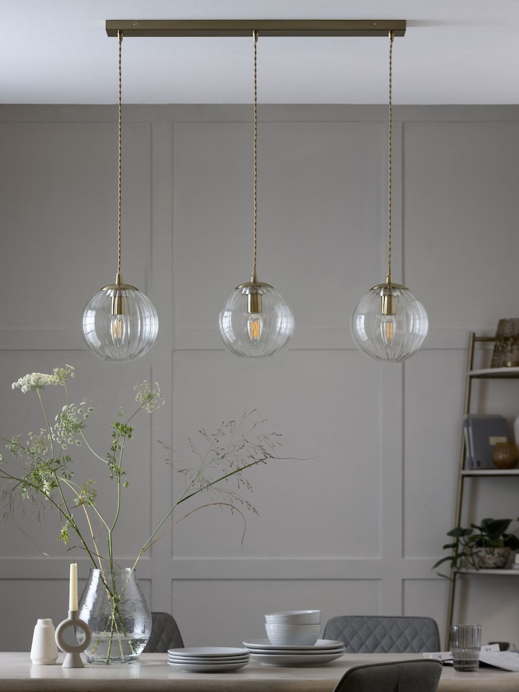 Brass Bourton Linear 3 Light Pendant Ceiling Lights - Image 2 of 5