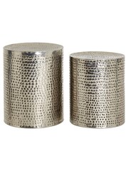 Fifty Five South Set of 2 Silver Templar Hammered Stools - Image 2 of 4