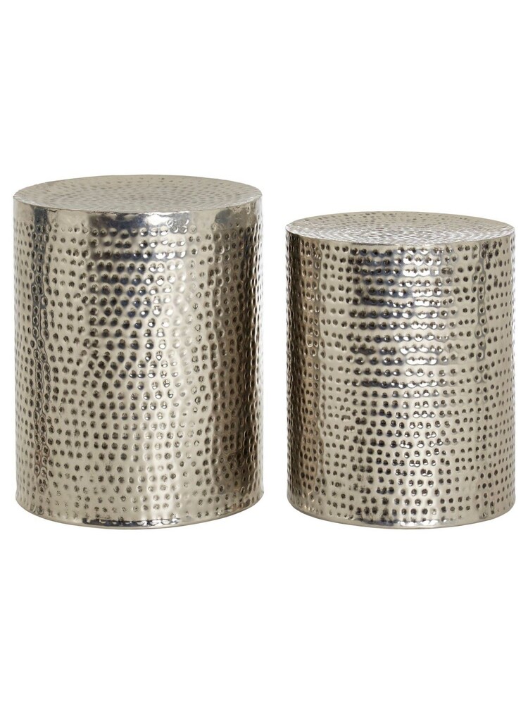 Fifty Five South Set of 2 Silver Templar Hammered Stools - Image 2 of 4