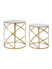 Fifty Five South Set of 2 Gold Avantis Round Side Tables With Mirror Top - Image 2 of 4