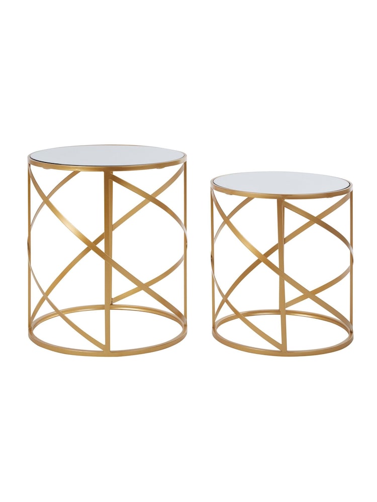 Fifty Five South Set of 2 Gold Avantis Round Side Tables With Mirror Top - Image 2 of 4