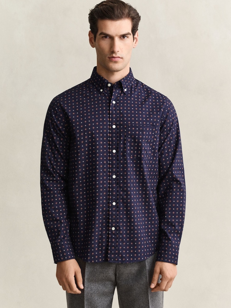 GANT Blue Classic Fit Medallion Print Shirt - Image 1 of 5 GANT Blue Classic Fit Medallion Print Shirt - Image 1 of 5