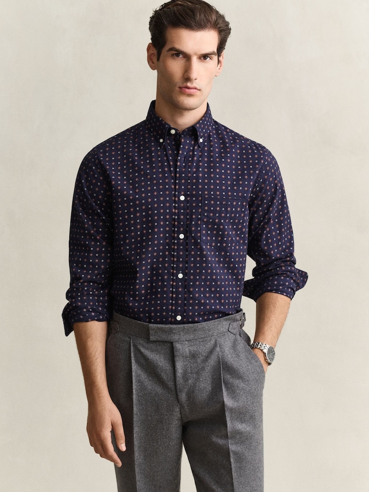 GANT Blue Classic Fit Medallion Print Shirt - Image 2 of 5 GANT Blue Classic Fit Medallion Print Shirt - Image 2 of 5