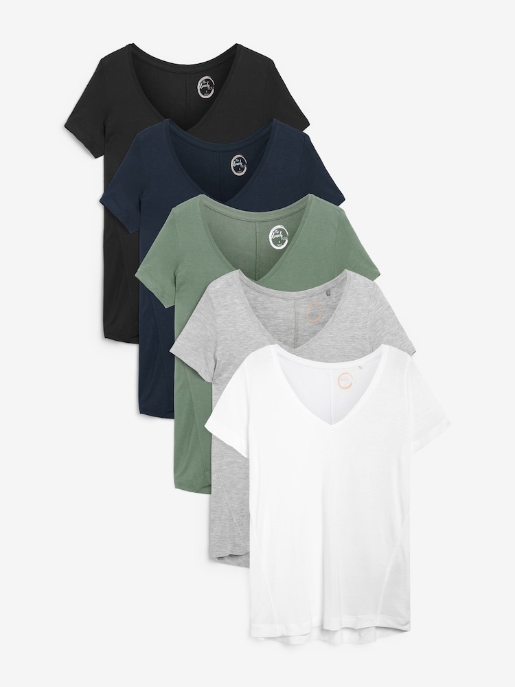 Mehrfarbig - Slouch T-Shirts mit V-Ausschnitt , 5er-Pack - Bild 1 von 14 Mehrfarbig - Slouch T-Shirts mit V-Ausschnitt , 5er-Pack - Bild 1 von 14