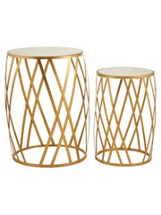 Fifty Five South Set of 2 Gold Avantis Round Side Tables With Mirror Top - Image 1 of 4