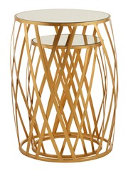 Fifty Five South Set of 2 Gold Avantis Round Side Tables With Mirror Top - Image 3 of 4