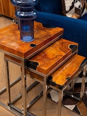 Fifty Five South Natural Surak Teak Wood Nest of 3 Tables - Image 1 of 6