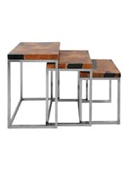 Fifty Five South Natural Surak Teak Wood Nest of 3 Tables - Image 3 of 6