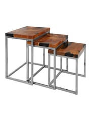 Fifty Five South Natural Surak Teak Wood Nest of 3 Tables - Image 4 of 6