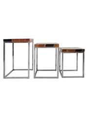 Fifty Five South Natural Surak Teak Wood Nest of 3 Tables - Image 5 of 6