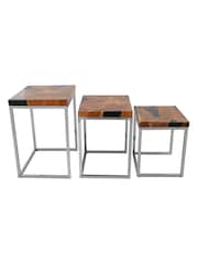Fifty Five South Natural Surak Teak Wood Nest of 3 Tables - Image 6 of 6
