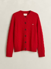 GANT Red Lambswool Cable Knit Cardigan - Image 1 of 2