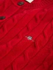 GANT Red Lambswool Cable Knit Cardigan - Image 2 of 2