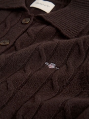 GANT Brown Lambswool Cable Knit Rugby Shirt - Image 2 of 2