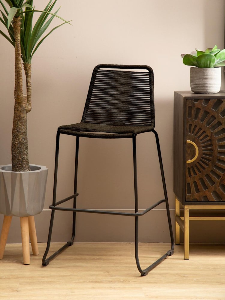 Fifty Five South Black Sisal Bar Stool - Image 1 of 7