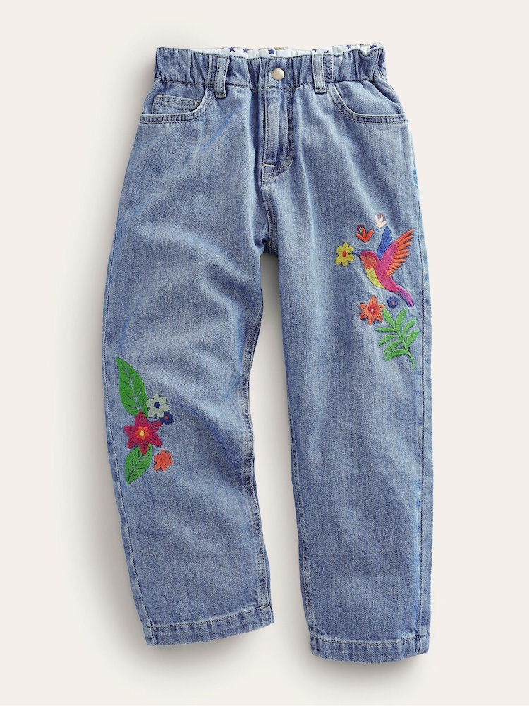 Boden Blue Embroidered Barrel Leg Jeans - Image 1 of 3 Boden Blue Embroidered Barrel Leg Jeans - Image 1 of 3