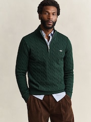 Grön - GANT Cable Knit Zip Neck Jumper - Bild 1 av 3