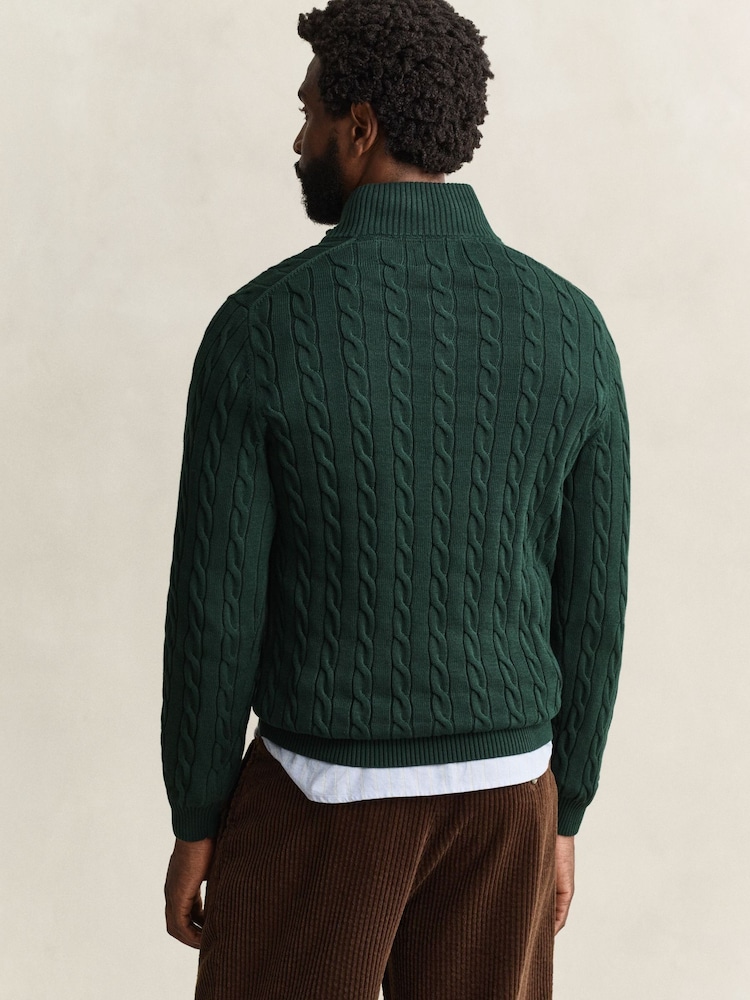 Grön - GANT Cable Knit Zip Neck Jumper - Bild 2 av 3