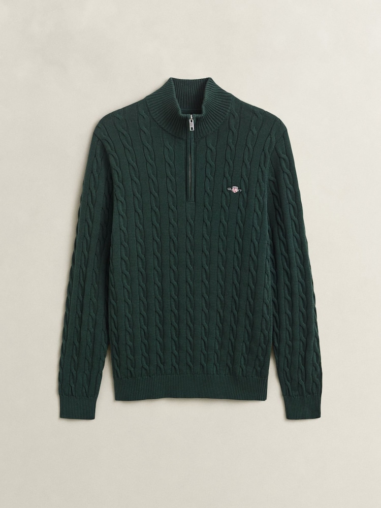 Grön - GANT Cable Knit Zip Neck Jumper - Bild 3 av 3