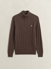 Brun - GANT Cable Knit Zip Neck Jumper - Bild 1 av 2