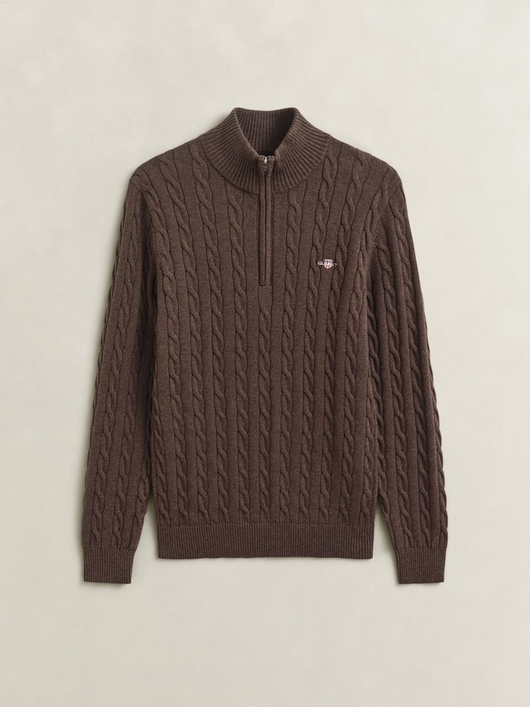 Brun - GANT Cable Knit Zip Neck Jumper - Bild 1 av 2