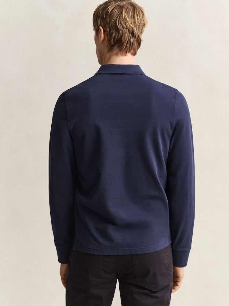 GANT Blue Long Sleeve Shield Logo Pique Polo Shirt - Image 2 of 5 GANT Blue Long Sleeve Shield Logo Pique Polo Shirt - Image 2 of 5