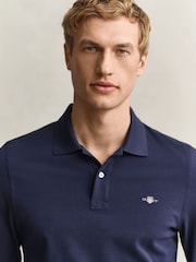 GANT Blue Long Sleeve Shield Logo Pique Polo Shirt - Image 3 of 5