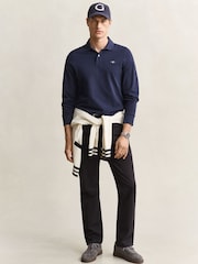 GANT Blue Long Sleeve Shield Logo Pique Polo Shirt - Image 4 of 5