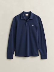 GANT Blue Long Sleeve Shield Logo Pique Polo Shirt - Image 5 of 5