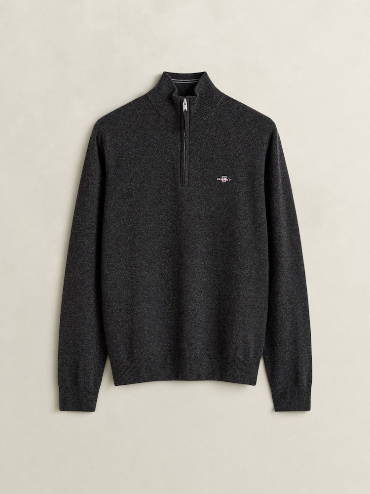 Grå - GANT Lambswool Zip Neck Jumper - Bild 1 av 2