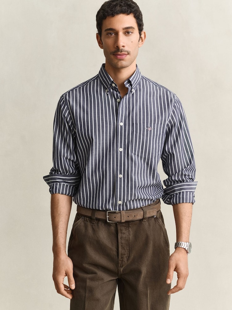 GANT Blue Regular Fit Poplin Stripe Shirt - Image 1 of 6 GANT Blue Regular Fit Poplin Stripe Shirt - Image 1 of 6