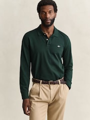 GANT Green Long Sleeve Shield Logo Pique Polo Shirt - Image 1 of 4