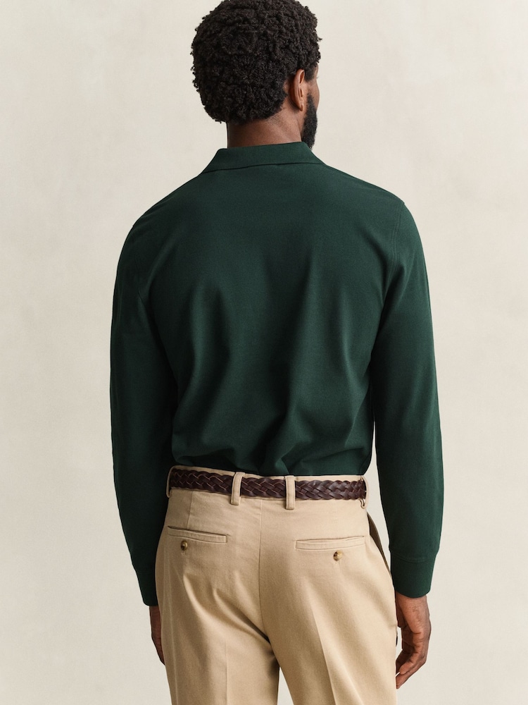 GANT Green Long Sleeve Shield Logo Pique Polo Shirt - Image 2 of 4 GANT Green Long Sleeve Shield Logo Pique Polo Shirt - Image 2 of 4