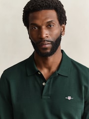 GANT Green Long Sleeve Shield Logo Pique Polo Shirt - Image 4 of 4