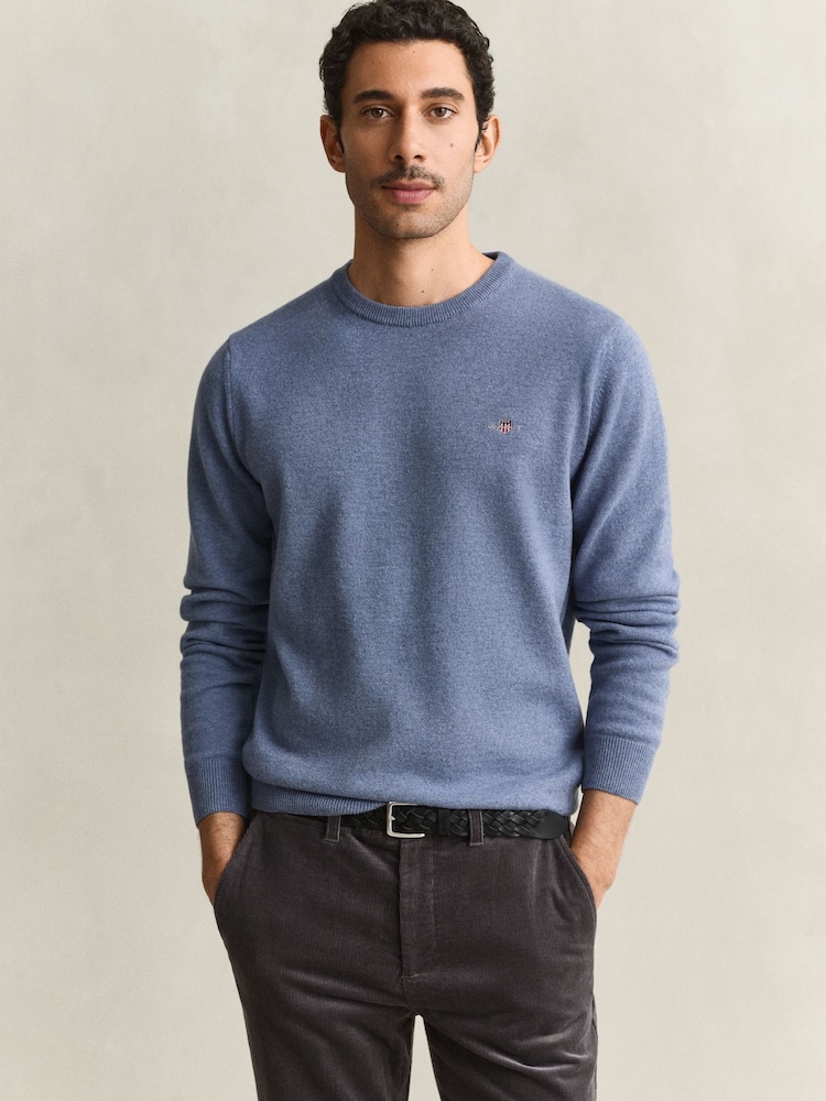GANT Blue Lambswool Crew Neck Jumper - Image 1 of 5 GANT Blue Lambswool Crew Neck Jumper - Image 1 of 5