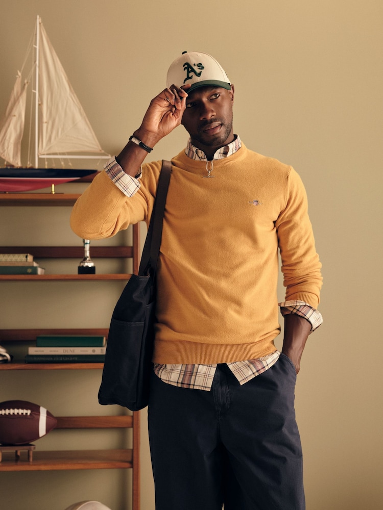 GANT Yellow Lambswool Crew Neck Jumper - Image 1 of 5 GANT Yellow Lambswool Crew Neck Jumper - Image 1 of 5