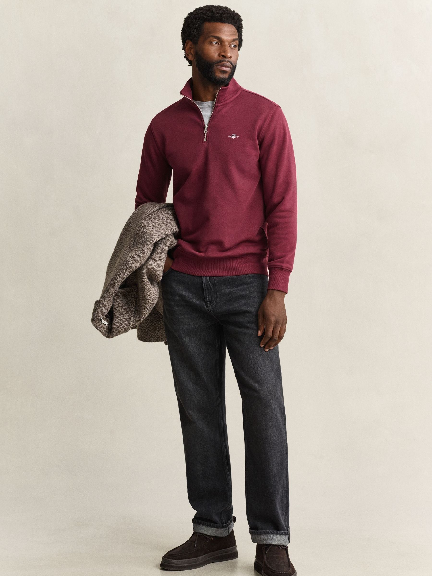 Gant Men's Red Shield Logo Half Zip Sweatshirt - Image 1