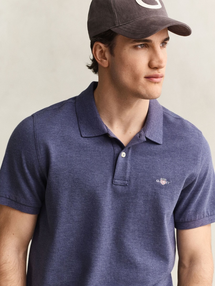 Bleu - Polo piqué à logo GANT Shield - Image 2 sur 5