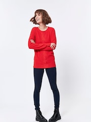 M&Co Pullover mit Zopfmuster vorne, Orange - Bild 3 von 5
