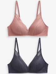 Marineblau/Pink - Bügellose Spitzen-BHs mit leichter Polsterung 2er-Pack - Bild 1 von 3