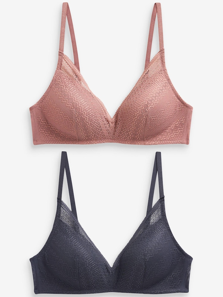 Marineblau/Pink - Bügellose Spitzen-BHs mit leichter Polsterung 2er-Pack - Bild 1 von 3