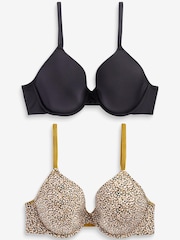 Print/Navy Light Pad Full Cup Smoothing T-Shirt Bras 2 Pack - Image 1 of 4