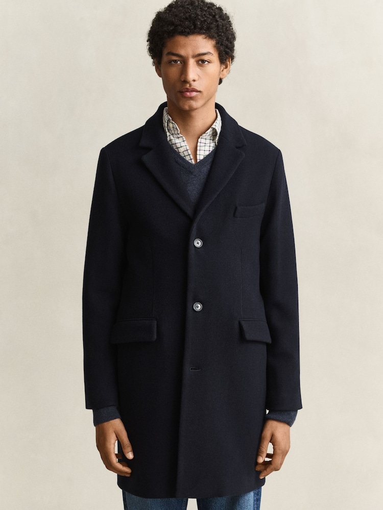 GANT Blue Classic Wool Coat - Image 1 of 7 GANT Blue Classic Wool Coat - Image 1 of 7