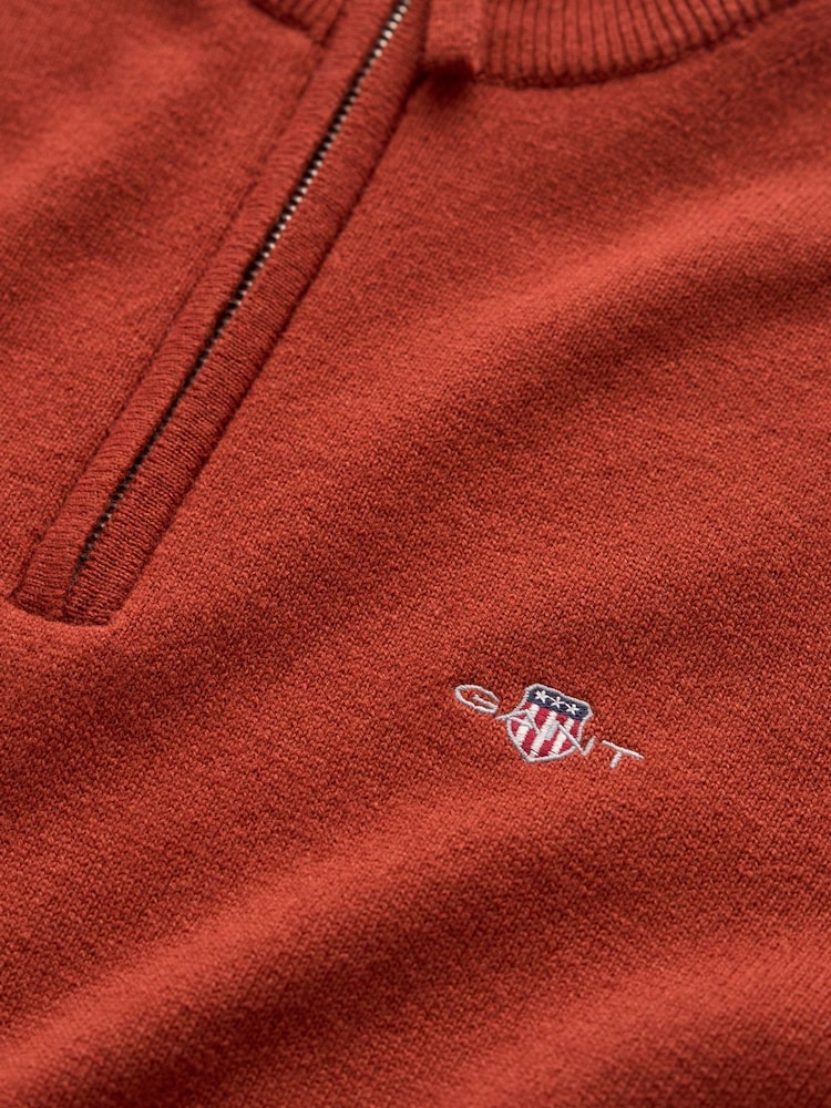 Röd - GANT Lambswool Zip Neck Jumper - Bild 2 av 2