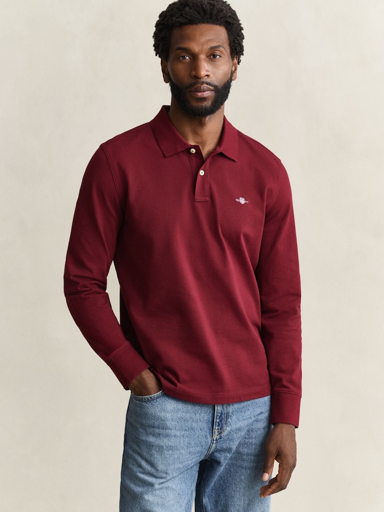 GANT Red Long Sleeve Shield Logo Pique Polo Shirt - Image 1 of 4 GANT Red Long Sleeve Shield Logo Pique Polo Shirt - Image 1 of 4
