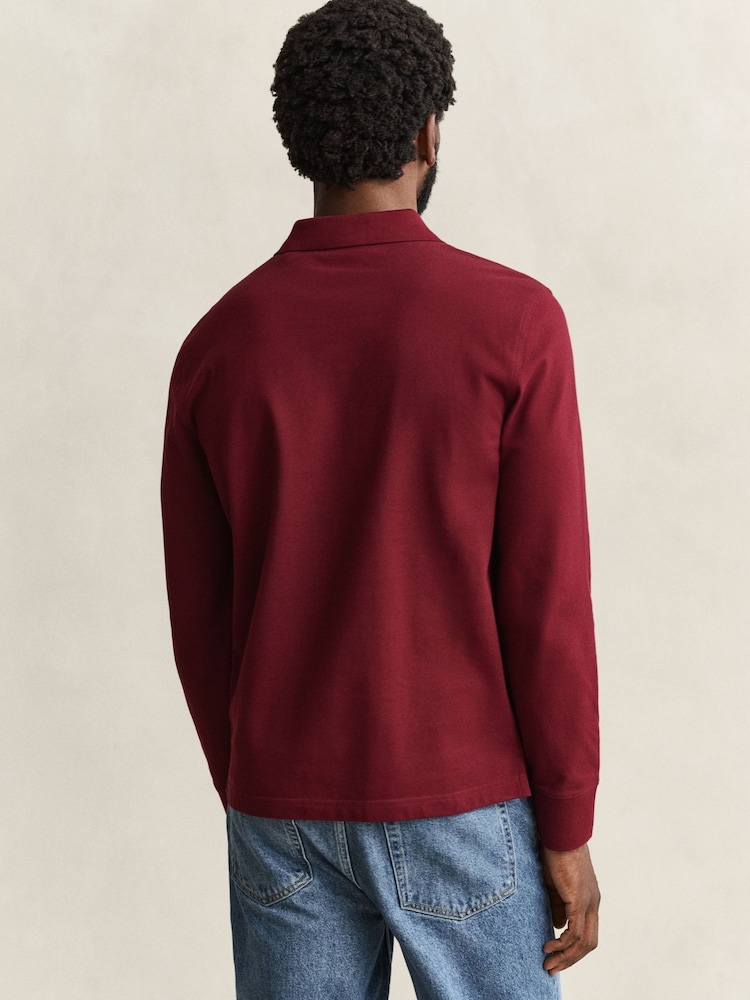 GANT Red Long Sleeve Shield Logo Pique Polo Shirt - Image 2 of 4 GANT Red Long Sleeve Shield Logo Pique Polo Shirt - Image 2 of 4