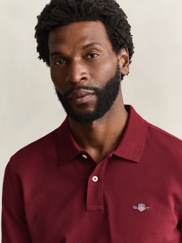 GANT Red Long Sleeve Shield Logo Pique Polo Shirt - Image 4 of 4 GANT Red Long Sleeve Shield Logo Pique Polo Shirt - Image 4 of 4