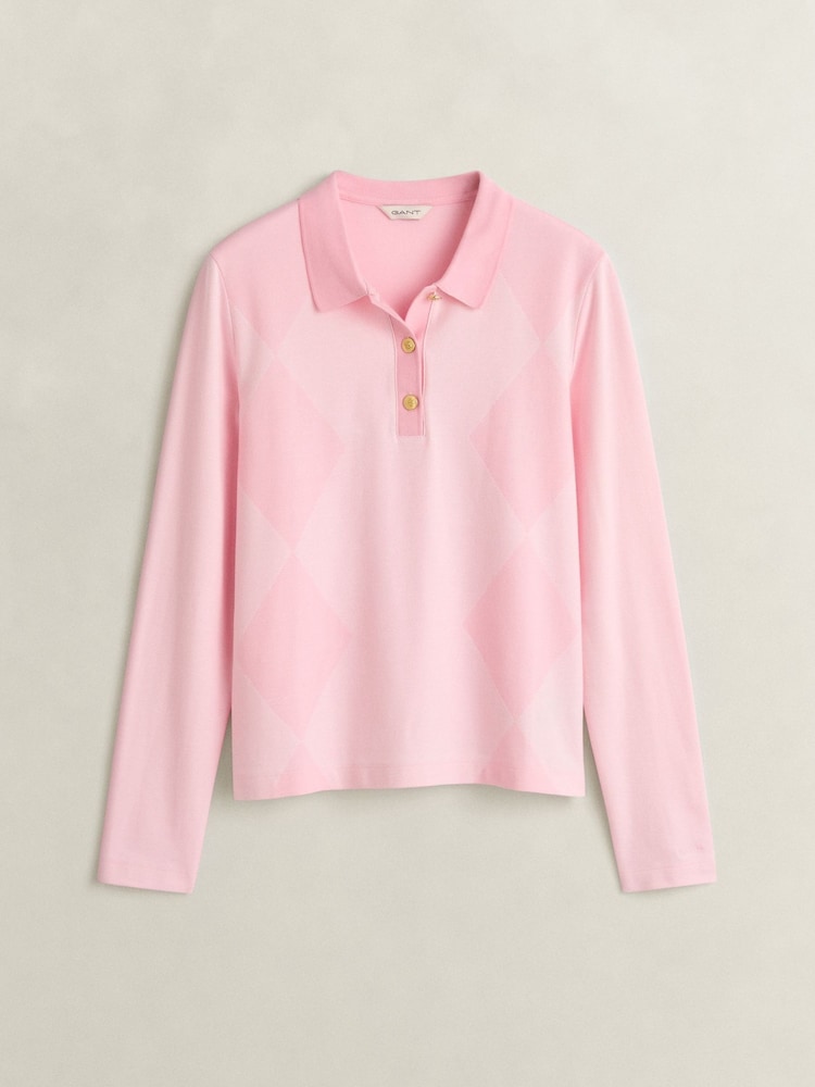 GANT Long Sleeve Argyle Pique Polo Shirt - Obrázek 1 z 2