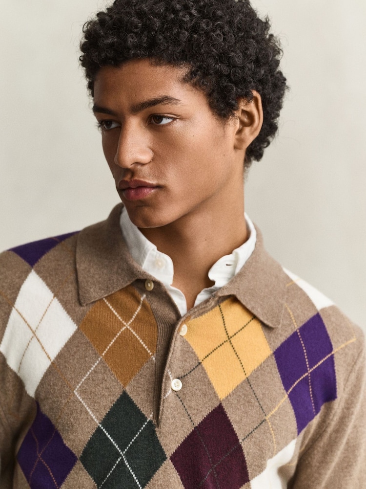 GANT Lambswool Long Sleeve Argyle Polo Shirt - Bild 1 von 6