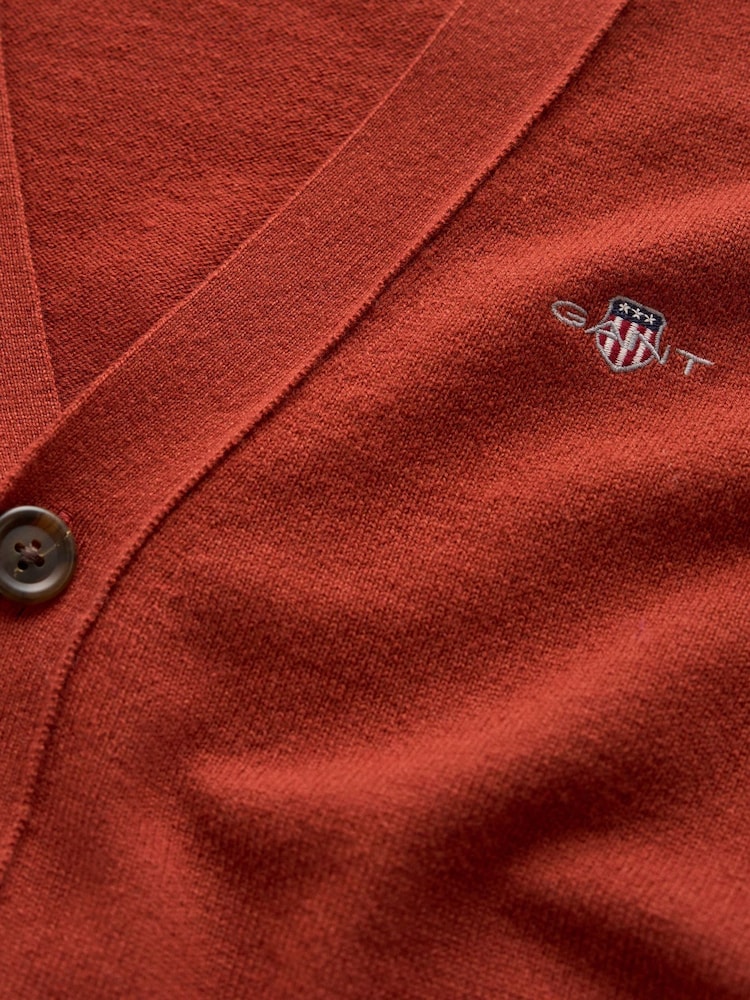 GANT Red Lambswool Shield Logo Cardigan - Image 2 of 2 GANT Red Lambswool Shield Logo Cardigan - Image 2 of 2
